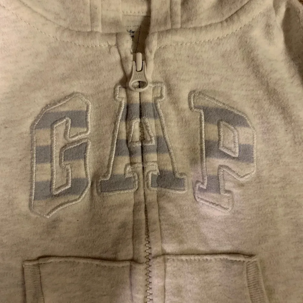 Baby Gap grey zip up hooded jacket 3-6M